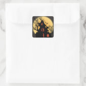 spookhuis silhouet | Halloween Vierkante Sticker (Tas)