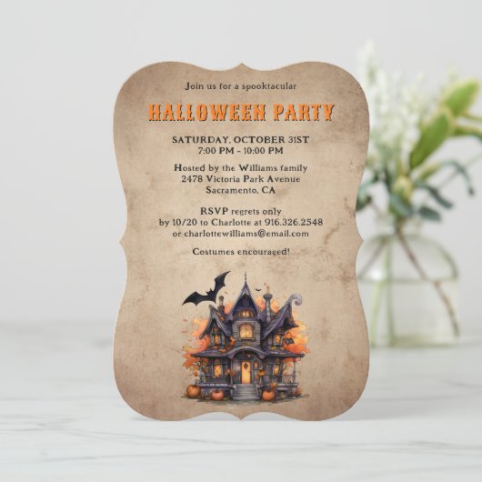 spookhuis spook Halloween feest Kaart (Staand voorkant)