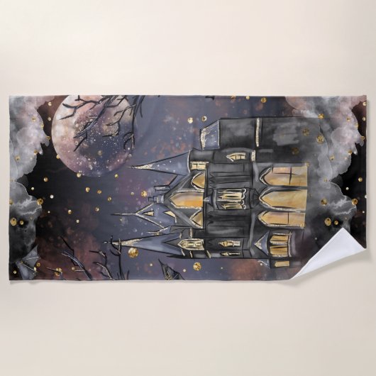 spookhuis | Spooky Volle Maan Boom en Bats Strandlaken (Voorkant)