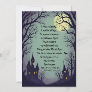 Spookhuizen en Spooky Trees Halloween Party Kaart
