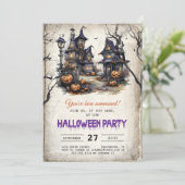 Spookhuizen Spooky Halloween Party Kaart (Staand voorkant)