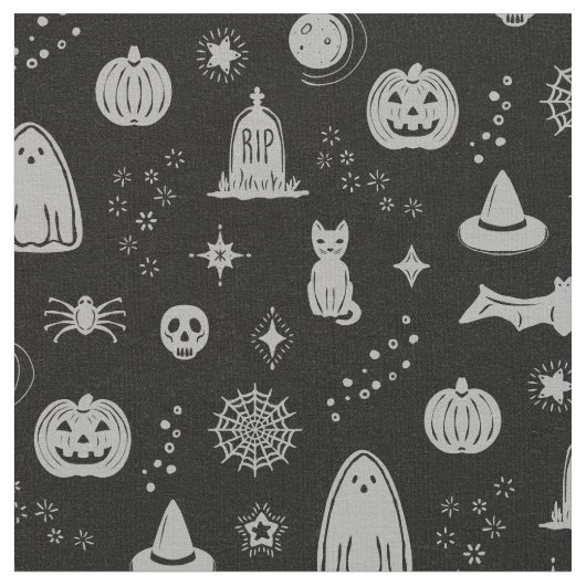 Spookie Things Pattern - Steenkool + Mist Stof (Close Up)