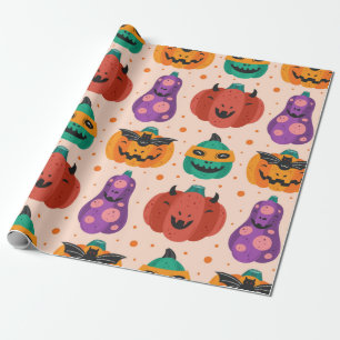 Spookige pompoenen in enge kostuums. Happy Hallowe Cadeaupapier