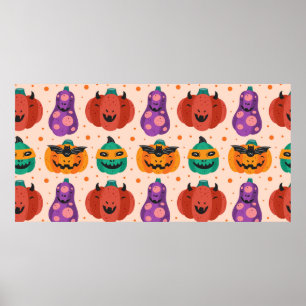 Spookige pompoenen in enge kostuums. Happy Hallowe Poster