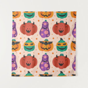 Spookige pompoenen in enge kostuums. Happy Hallowe Wandkleed