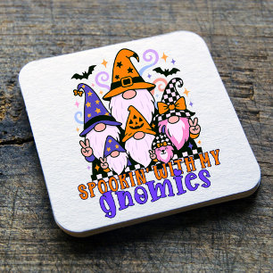 Spookin' With My Gnomies: Retro Halloween Vrienden Vierkante Kartonnen Onderzetter