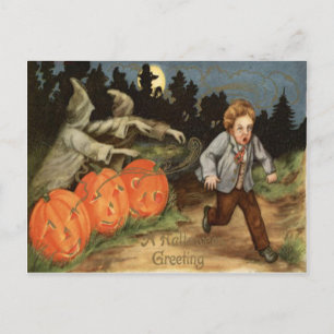 Spookjack-o-lantaarn verschrikt jongensmaan briefkaart