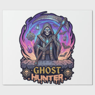 Spookjager Grim Reaper Skelet Zeis Paarse Vlam Cadeaupapier