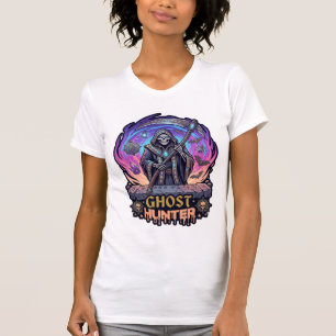 Spookjager Grim Reaper Skelet Zeis Paarse Vlam T-shirt