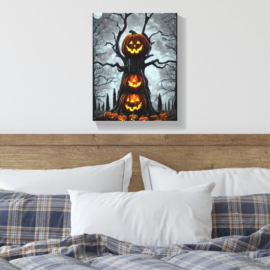 spookjas lantern pomkin tree fantasy Dark art Canvas Afdruk (Insitu (Slaapkamer))