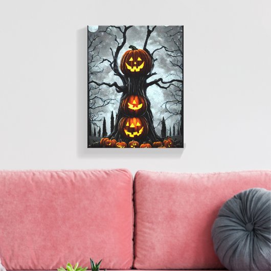 spookjas lantern pomkin tree fantasy Dark art Canvas Afdruk (Insitu (Woonkamer))