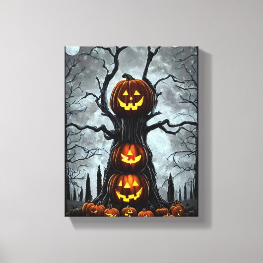 spookjas lantern pomkin tree fantasy Dark art Canvas Afdruk (Voorkant)
