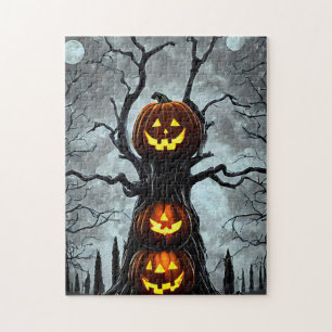 spookjas lantern pomkin tree fantasy Dark art Legpuzzel