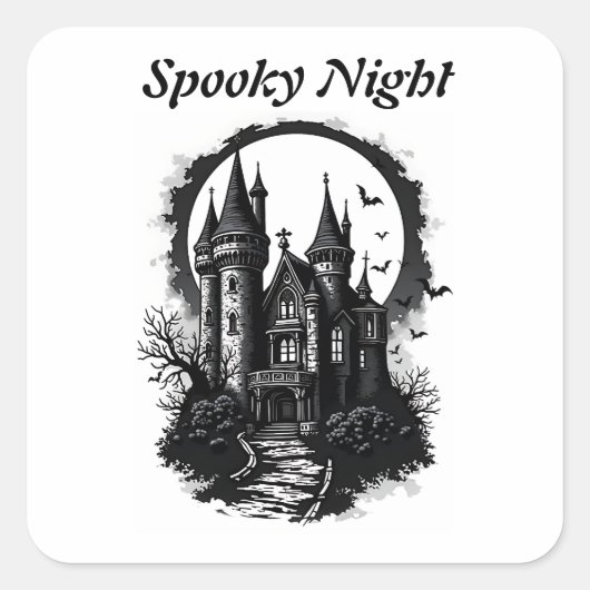 Spookkasteel Silhouette Vierkante Sticker (Voorkant)