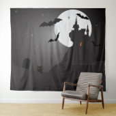 Spookkasteel Volle Maan Halloween Foto Achtergrond Wandkleed (In Situ (horizontaal))