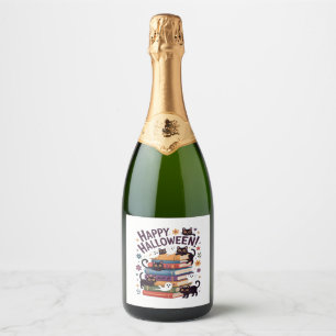 Spookkat Boeken Lezer Cadeaus Halloween Spoken Lie Sparkling Wijnetiket