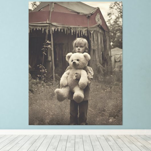 Spookkind in de verlaten circustent canvas afdruk (Insitu (Houten vloer))