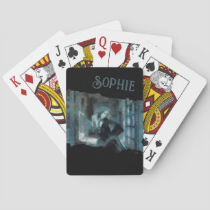 Spookmeisje in het Blauw – Griezeldreamachtige Kun Pokerkaarten