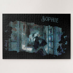 Spookmeisje in het Blauw – Hunkerende Surrealistis Legpuzzel