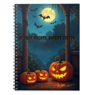 Spooknacht heldere lichten aangepaste naam notitieboek