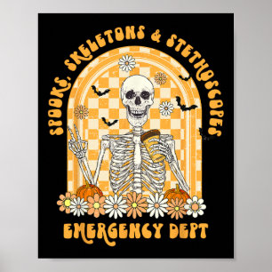 Spooks Skeletons en Stethoscoop Emergency Dept ER Poster