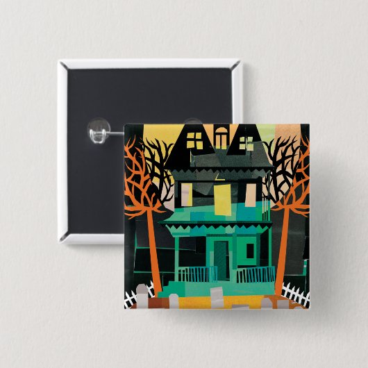 Spooks van het gehakte huis vierkante button 5,1 cm (Voorkant /achterkant)