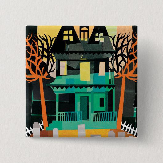 Spooks van het gehakte huis vierkante button 5,1 cm (Voorkant)