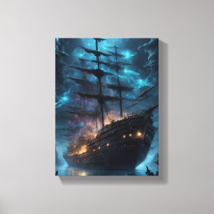 Spookschip bij Night Fantasy Canvas Afdruk
