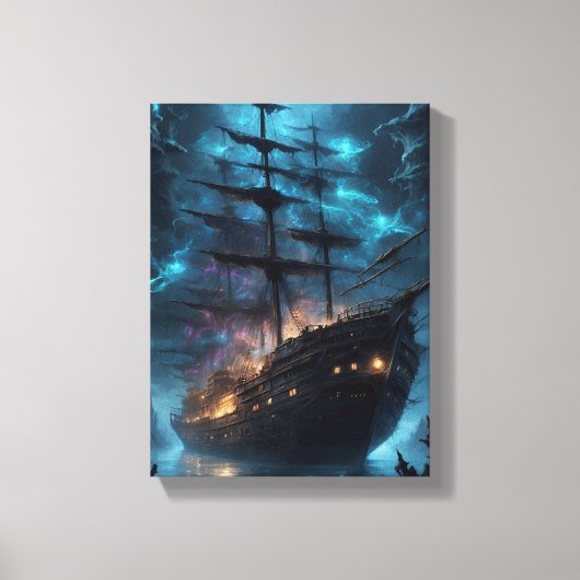 Spookschip bij Night Fantasy Canvas Afdruk (Voorkant)