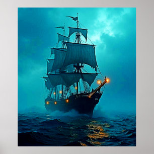 Spookschip op de Stormy Zeeen Design Poster