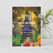 Spooktactische verjaardagsuitnodiging voor Hallowe Kaart (Staand voorkant)