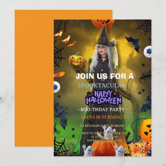 Spooktactische verjaardagsuitnodiging voor Hallowe Kaart (Voorkant / Achterkant)