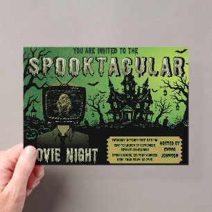 Spooktactulaire Halloween TV-hoofd filmnacht Acryl Uitnodigingen