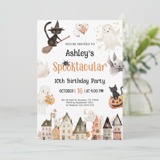 Spooktaculair feest Halloween verjaardag Kaart (Staand voorkant)