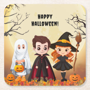 Spooktaculair Halloween kinderfeest Vierkante Kartonnen Onderzetter