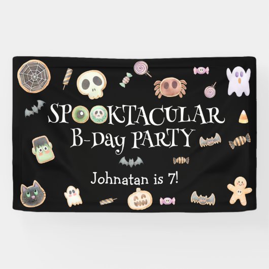 Spooktaculair kinder verjaardagsfeestje spandoek (Horizontaal)