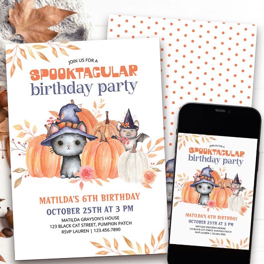 Spooktaculaire Black Cat Pumpkin-pleisterkant Birt Kaart