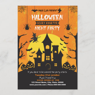 Spooktaculaire Dark Haunted House Halloween Party Kaart