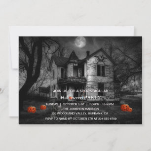 Spooktaculaire Dark Haunted House Halloween Party Kaart