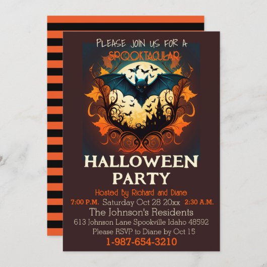 Spooktaculaire halloween-partij kaart (Voorkant / Achterkant)