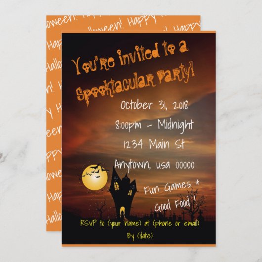 Spooktaculaire Halloween Party Kaart (Voorkant / Achterkant)