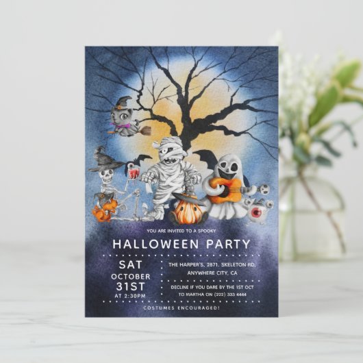 Spooktaculaire Kinder Halloween Party Kaart (Staand voorkant)