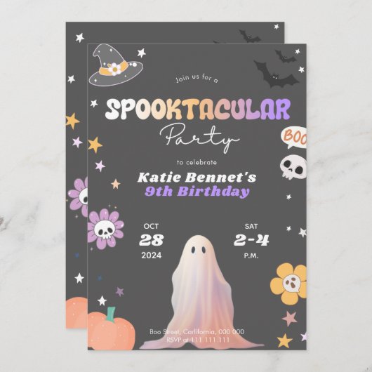 Spooktaculaire Schattigee Halloween Verjaardagsfee Kaart (Voorkant / Achterkant)