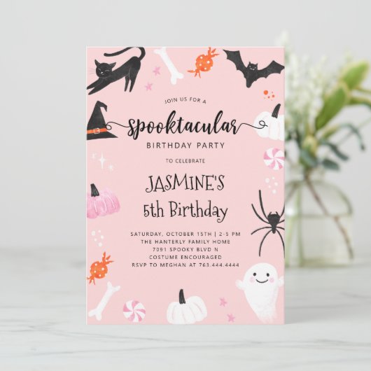Spooktaculaire uitnodiging voor Birthday (Staand voorkant)