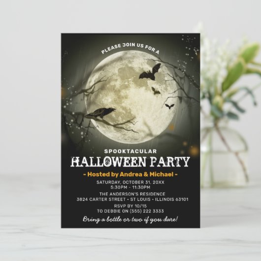 Spooktaculaire volledige maan-halloween-partij kaart (Staand voorkant)