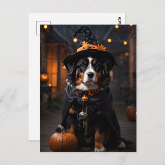 Spooktacular Berner Dog: Een Halloween Howl-o-Ween Briefkaart (Voorkant / Achterkant)