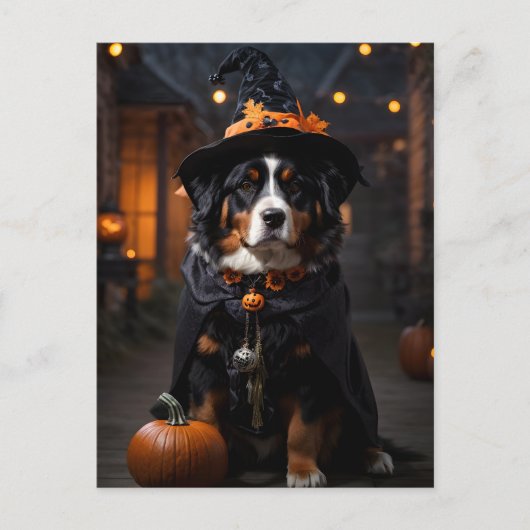 Spooktacular Berner Dog: Een Halloween Howl-o-Ween Briefkaart (Voorkant)