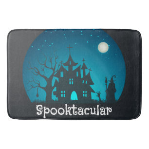Spooktacular Blue and Black Haunted House Badmat