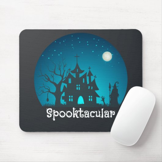 Spooktacular Blue and Black Haunted House Muismat (Met muis)