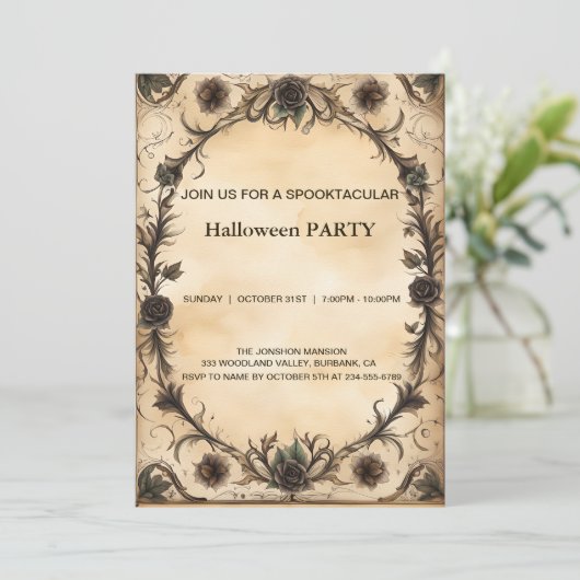 Spooktacular Dark  Gothic Halloween Party Kaart (Staand voorkant)